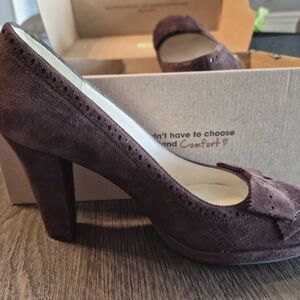 Taos Footwear Dark Brown Suede Heels
